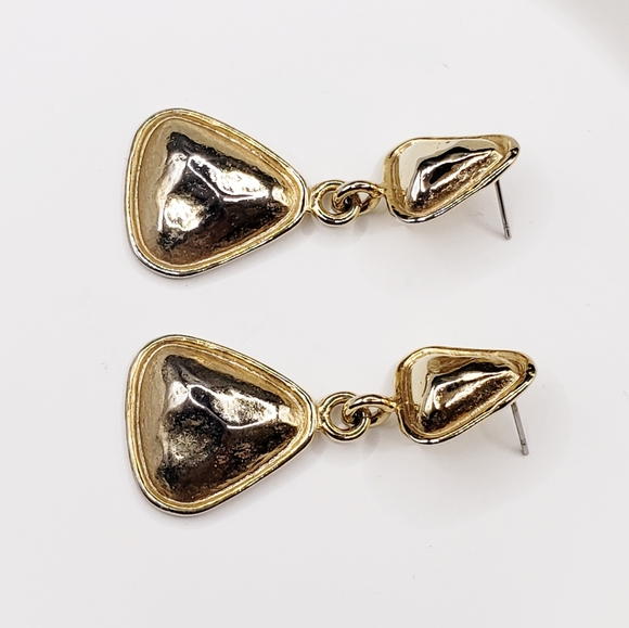 Gold Stacked Triangle Dangly Earrings - Picture 5 of 6